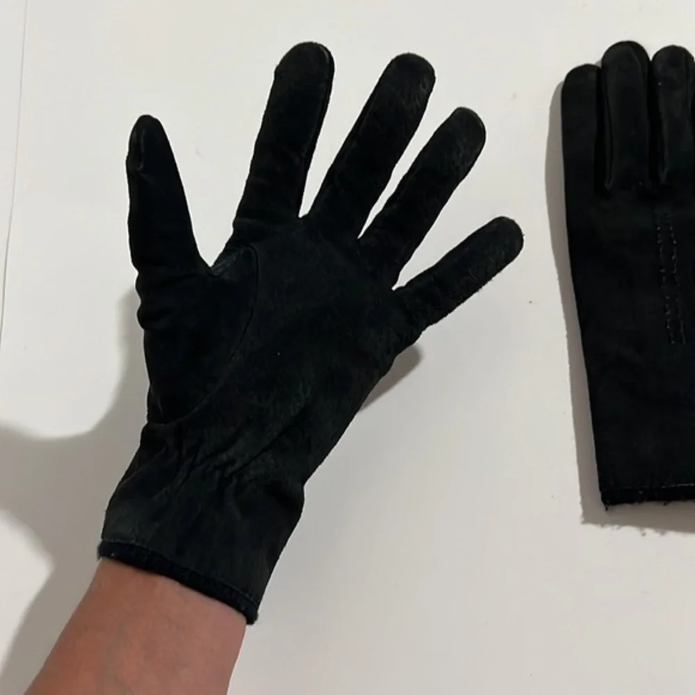 Fownes Black Genuine Leather Suede Lined Gloves Medium Size 8